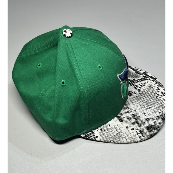 Hartford Whaler New Era Cap Hat Green Snapback Trucker Python Faux Leather Bill - Picture 3 of 8